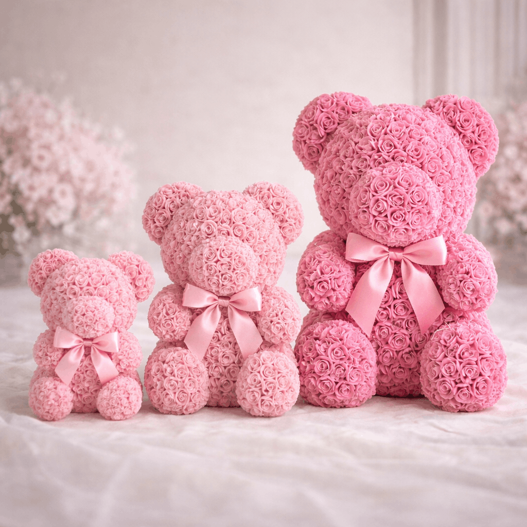 Roze medvedić od ruža